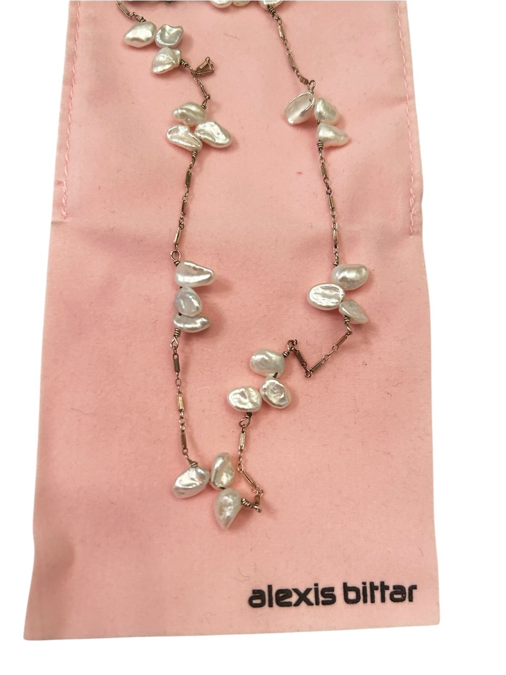 Alexis Bittar white Baroque Pearl Station silver choker Necklace in gift pouch